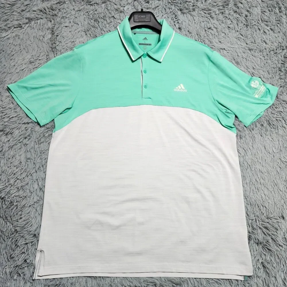 Adidas Golf Polo Shirt Mens Large Two Color Design‎ Preppy Stretch Green Gray